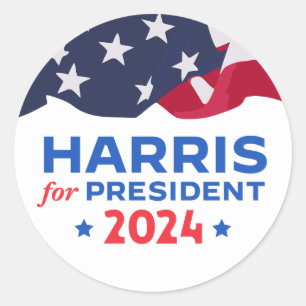 Sticker Rond Kamala Harris pour président 2024 drapeau américai