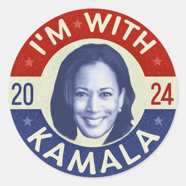 Sticker Rond Kamala Harris Président 2024 Democrat Photo Retro (Devant)