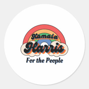 Sticker Rond Kamala Harris Retro Rainbow Design