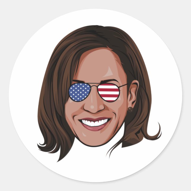 Sticker Rond Kamala Harris - Tête avec Aviators Patriotic (Devant)