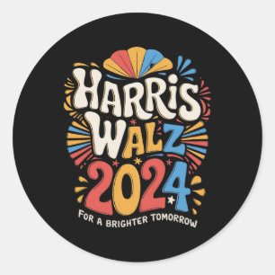 Sticker Rond Kamala Harris Tim Waltz Campagne Harris W 2024 Ele