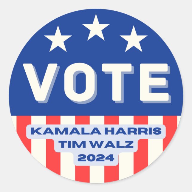 Sticker Rond Kamala Harris - Tim Walz 2024. Cercle (Devant)