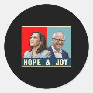 Sticker Rond Kamala Harris Tim Walz 2024 Espoir Et Joie