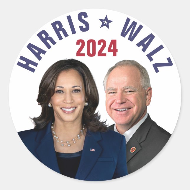 Sticker Rond Kamala Harris Tim Walz 2024 Président Vice Photos (Devant)