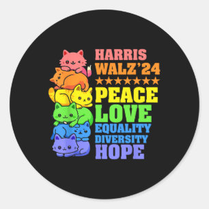 Sticker Rond Kamala Harris Tim Wheimer 2024 Peace Cat Lgbt Harr