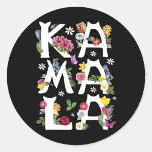 Sticker Rond Kamala Harris Vintage Floral Cat Lettres Président