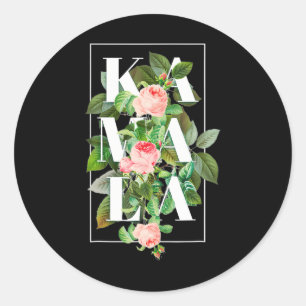 Sticker Rond Kamala Harris Vintage Floral Feminine First Femme