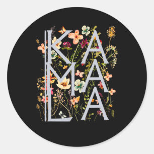 Sticker Rond Kamala Harris Vintage Floral Feminine First Femme