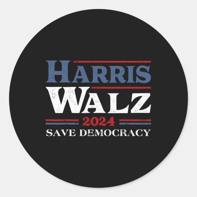 Sticker Rond Kamala Harris Waltz Élection 2024 Sauver la démocr (Devant)