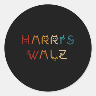 Sticker Rond Kamala Harris Walz Walz Valse 2024 Chat Lettering 