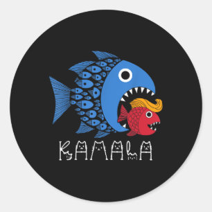 Sticker Rond Kamala Sur Trump Vague Bleue Gros Poisson Mange Pe