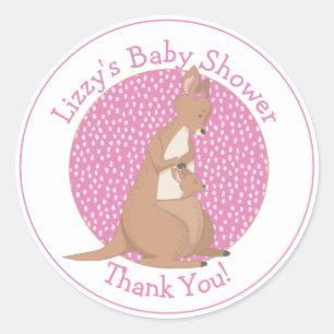 Sticker Rond Kangaroo Baby Girl Douche Merci rose
