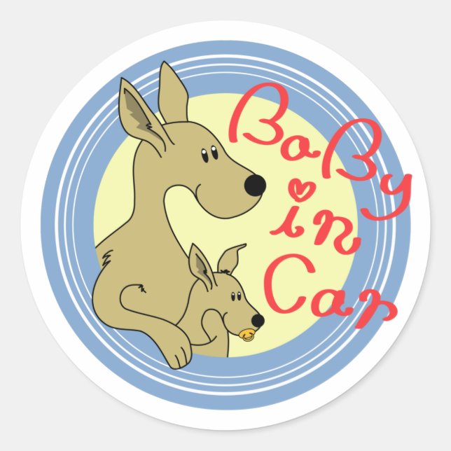 Sticker Rond kangaroo-Baby in Car (Devant)