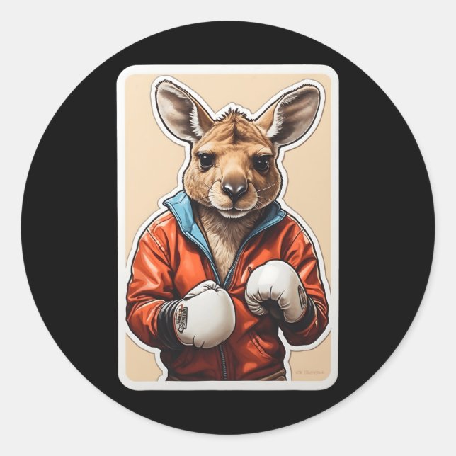 Sticker Rond Kangaroo Boxer Design - Playing Boxing Kangaroo Ar (Devant)
