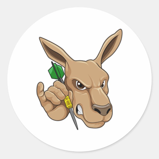 Sticker Rond Kangaroo comme joueur de Dart avec Dart (Devant)