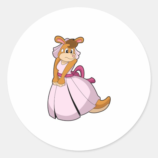 Sticker Rond Kangaroo comme mariée avec robe Mariage (Devant)