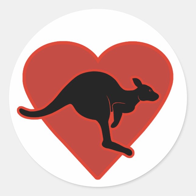 Sticker Rond Kangaroo Love Red Heart (Devant)