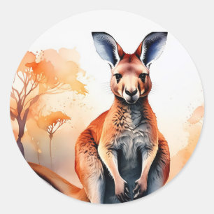 Sticker Rond Kangourou dans le bush