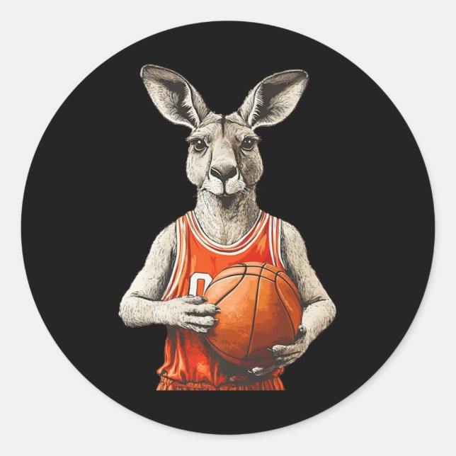 Sticker Rond Kangourou Drôle Avec Basketball Et Costume Jersey (Devant)
