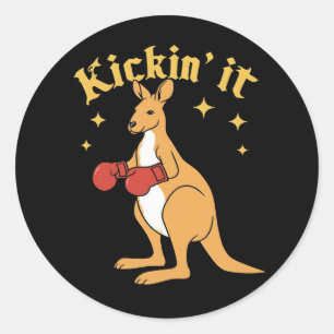 Sticker Rond Kangourou en boxe gothique simple
