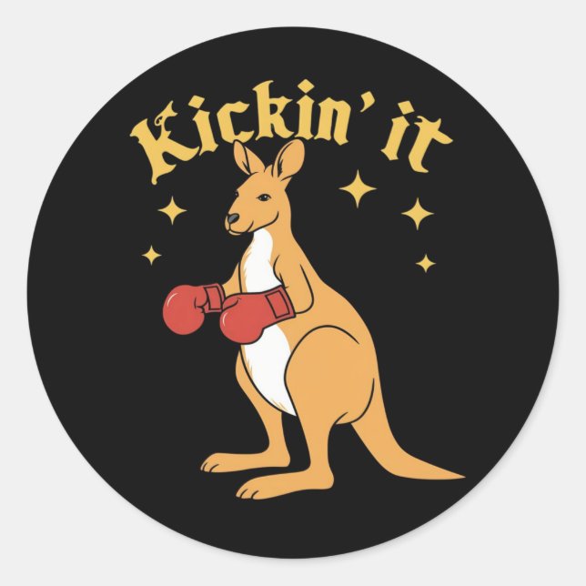 Sticker Rond Kangourou en boxe gothique simple (Devant)