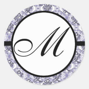 Sticker Rond Kanji de l'amour Monogramme Mariage Purple Damask