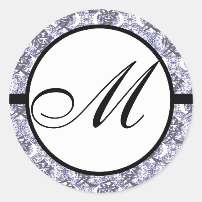 Sticker Rond Kanji de l'amour Monogramme Mariage Purple Damask (Devant)