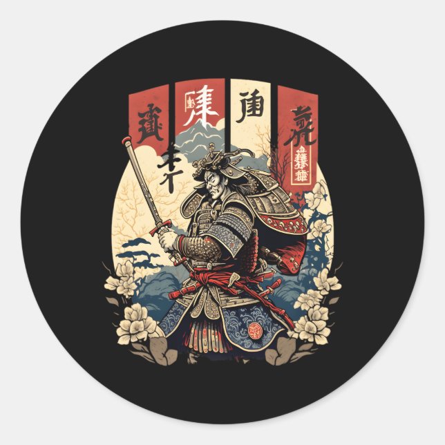 Sticker Rond Kanji Katana Samurai Code D'Honneur Bushi (Devant)