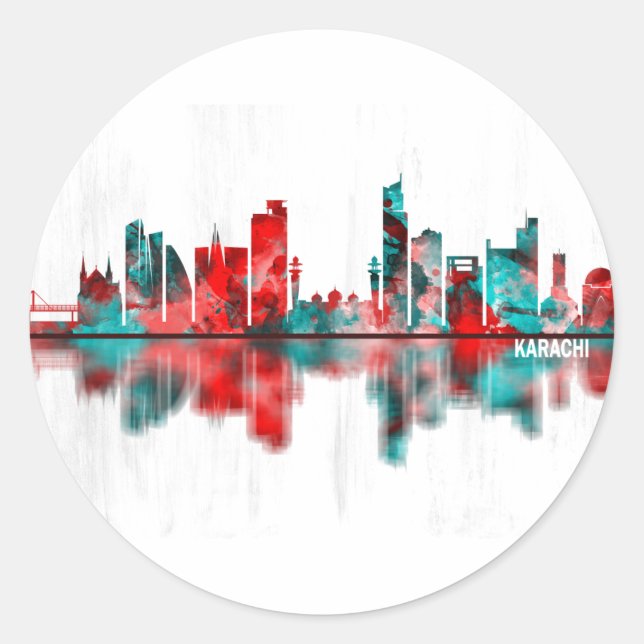 Sticker Rond Karachi Skyline Pakistan (Devant)