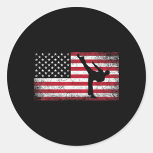 Sticker Rond Karate Arts Martiaux 4 juillet Drapeau Américain U