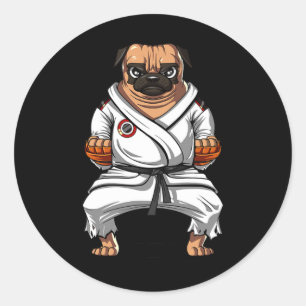 Sticker Rond Karaté arts martiaux de pug dog boxe jiu jitsu B