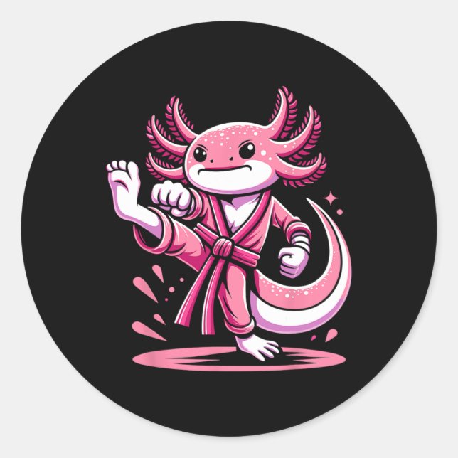 Sticker Rond Karate Axolotl Martial Arts Taekwondo Kickboxe F (Devant)