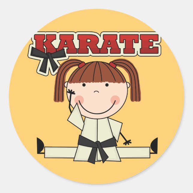 Sticker Rond KARATE - Brunette Girl T-shirts et cadeaux (Devant)