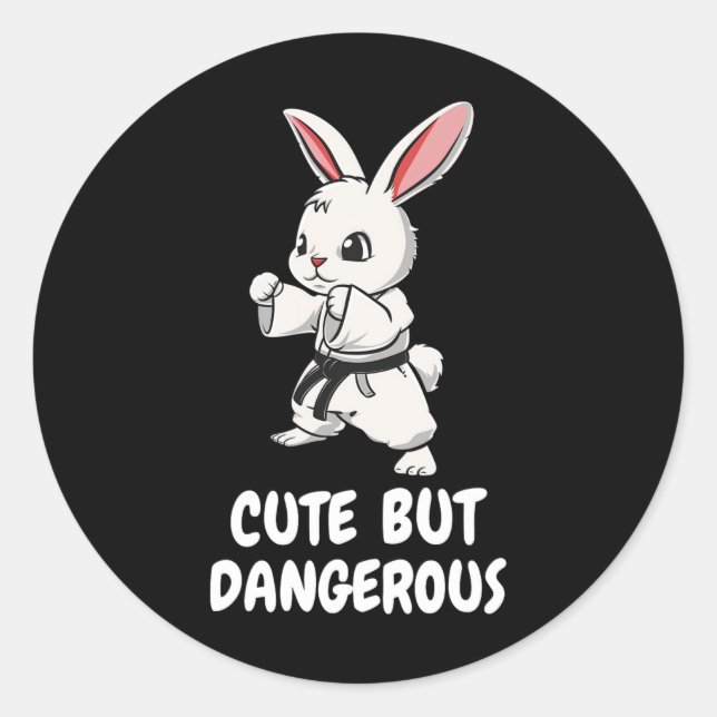Sticker Rond Karate Bunny Mignonne Mais Dangereux Funky Martial (Devant)