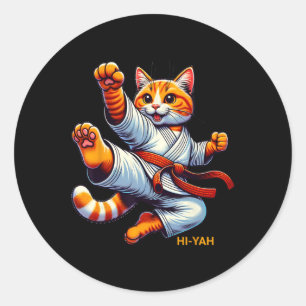 Sticker Rond Karate Cat Hi-yah Martial Arts Lover Enfants Fille