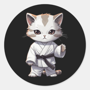Sticker Rond Karate Chiot Mignon Arts Martiaux Chat Pour Amour