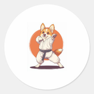 Sticker Rond Karate Corgi � Chien des arts martiaux