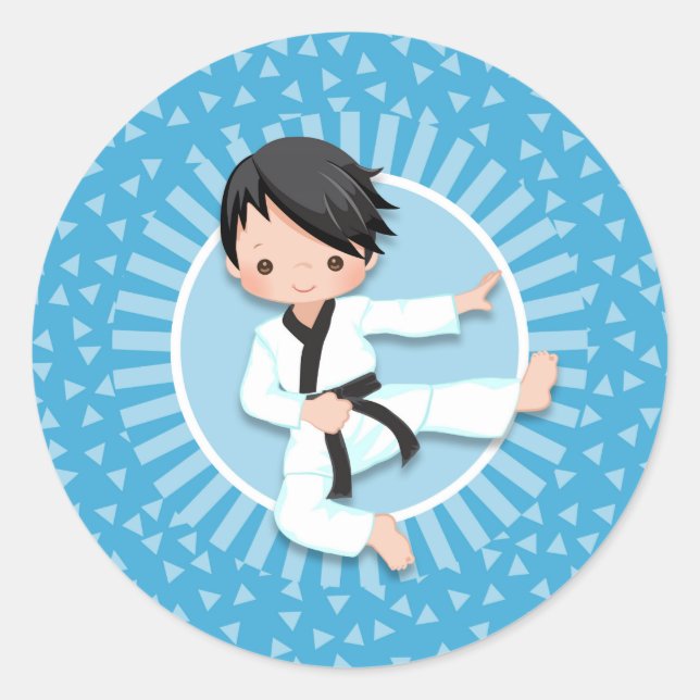 Sticker Rond Karate de cheveux noir Boy Judo Arts martiaux (Devant)