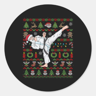 Sticker Rond Karate de Noël moche Santa Claus Martial Arts