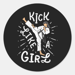 Sticker Rond Karate Girls' Kick Like A Kickboxing Taekwondo