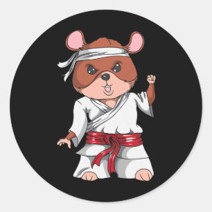 Sticker Rond Karate Hamster Kickboxing Art Martial Jiu Jitsu Fa