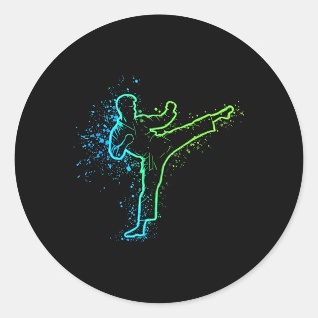 Sticker Rond Karate High Kick Splash Style Arts Martiaux Design (Devant)
