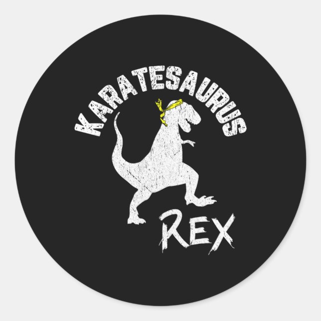 Sticker Rond Karate Karatesaurus Rex Dinosaure Drôle d'Art Mart (Devant)