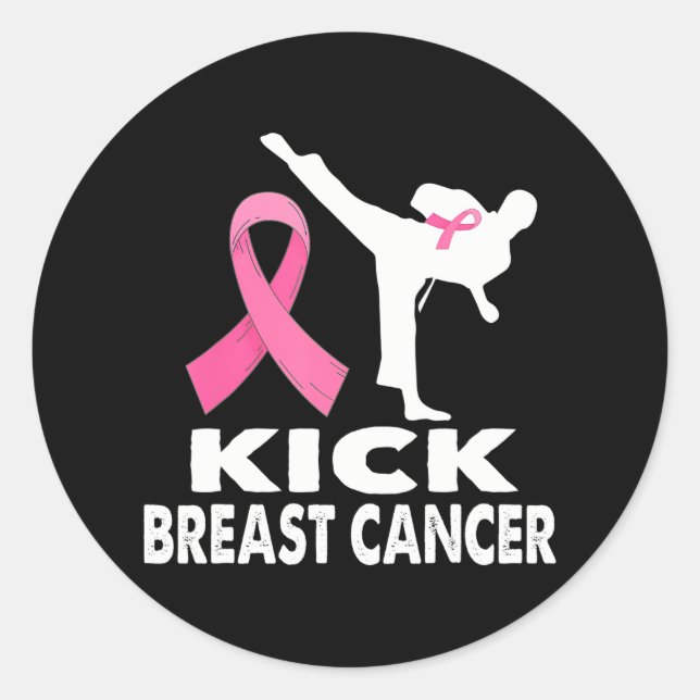 Sticker Rond Karate Kick Cancer du sein Sensibilisation rose (Devant)