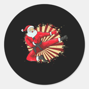 Sticker Rond Karate Kick Père Noël Judo Taekwondo Martial Arts