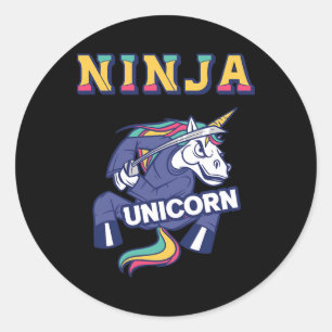 Sticker Rond Karaté Licorne Ninja de kickboxing arts martiaux L