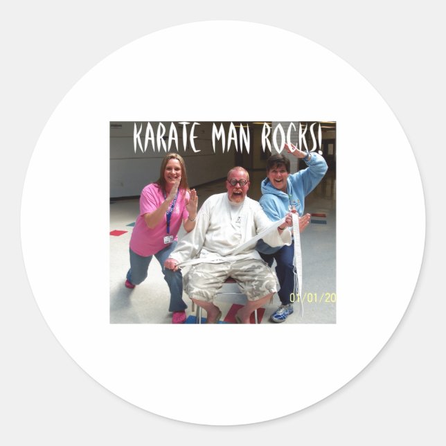 Sticker Rond Karate Man Rocks T Shirt  (Devant)