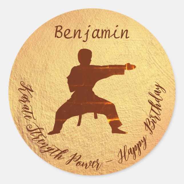 Sticker Rond Karate moderne Kids Martial Arts Joyeux anniversai (Devant)