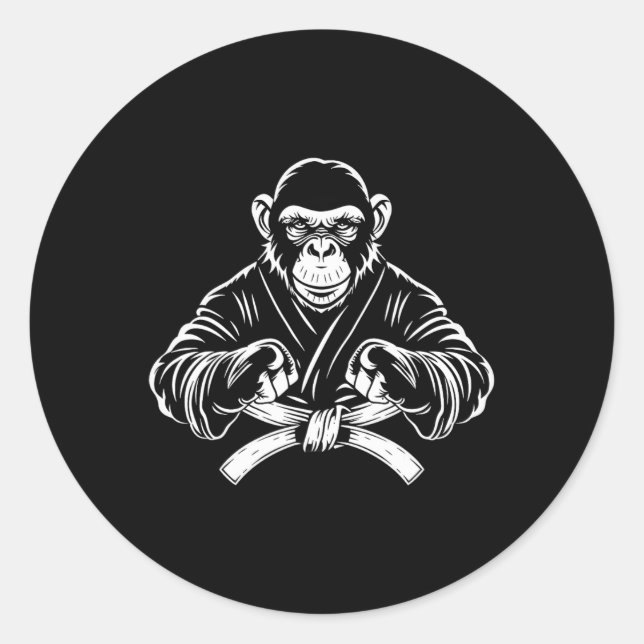 Sticker Rond Karate Monkey Dessin Kickboxing Jiu-jitsu Mixed ma (Devant)