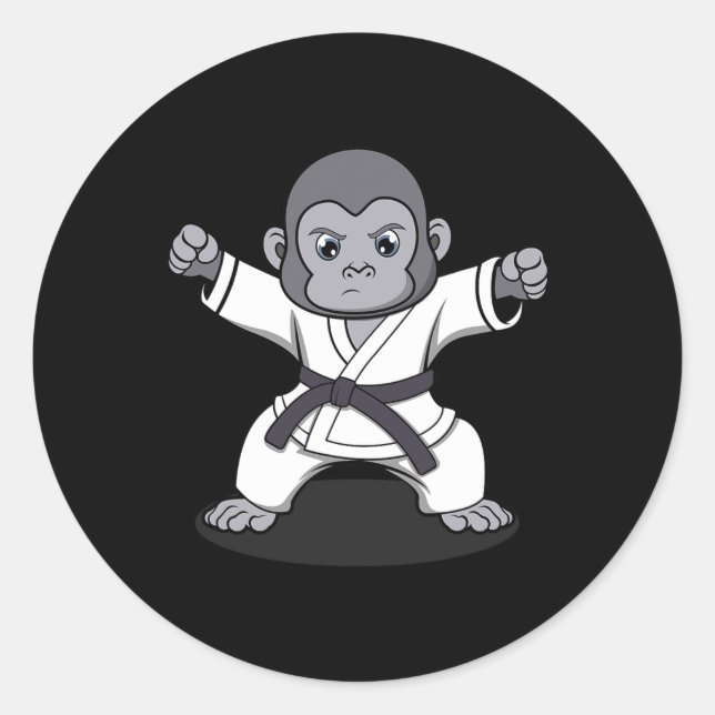 Sticker Rond Karate Monkey Ironic Wildlife Ape Fighter (Devant)